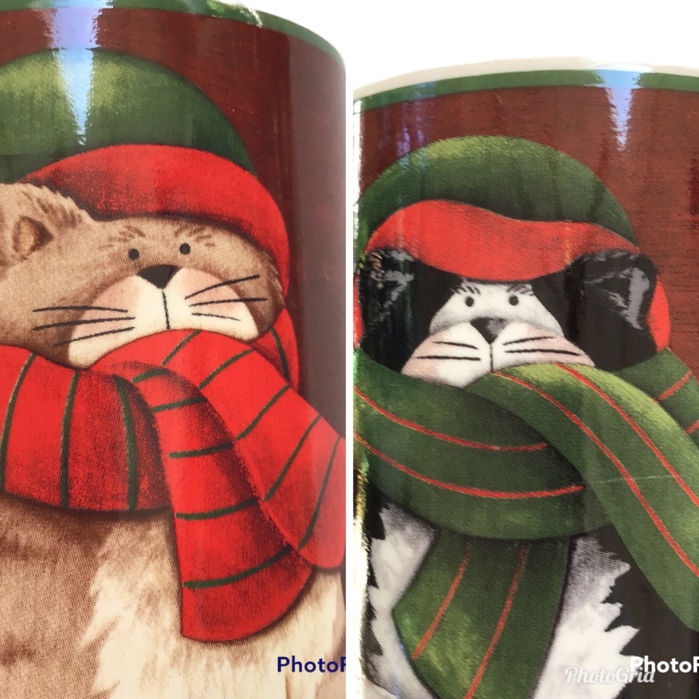Set of 2 Casa Mode Cuddly Kitties Cat With Scarf Holiday‎ Winter Christmas Mugs